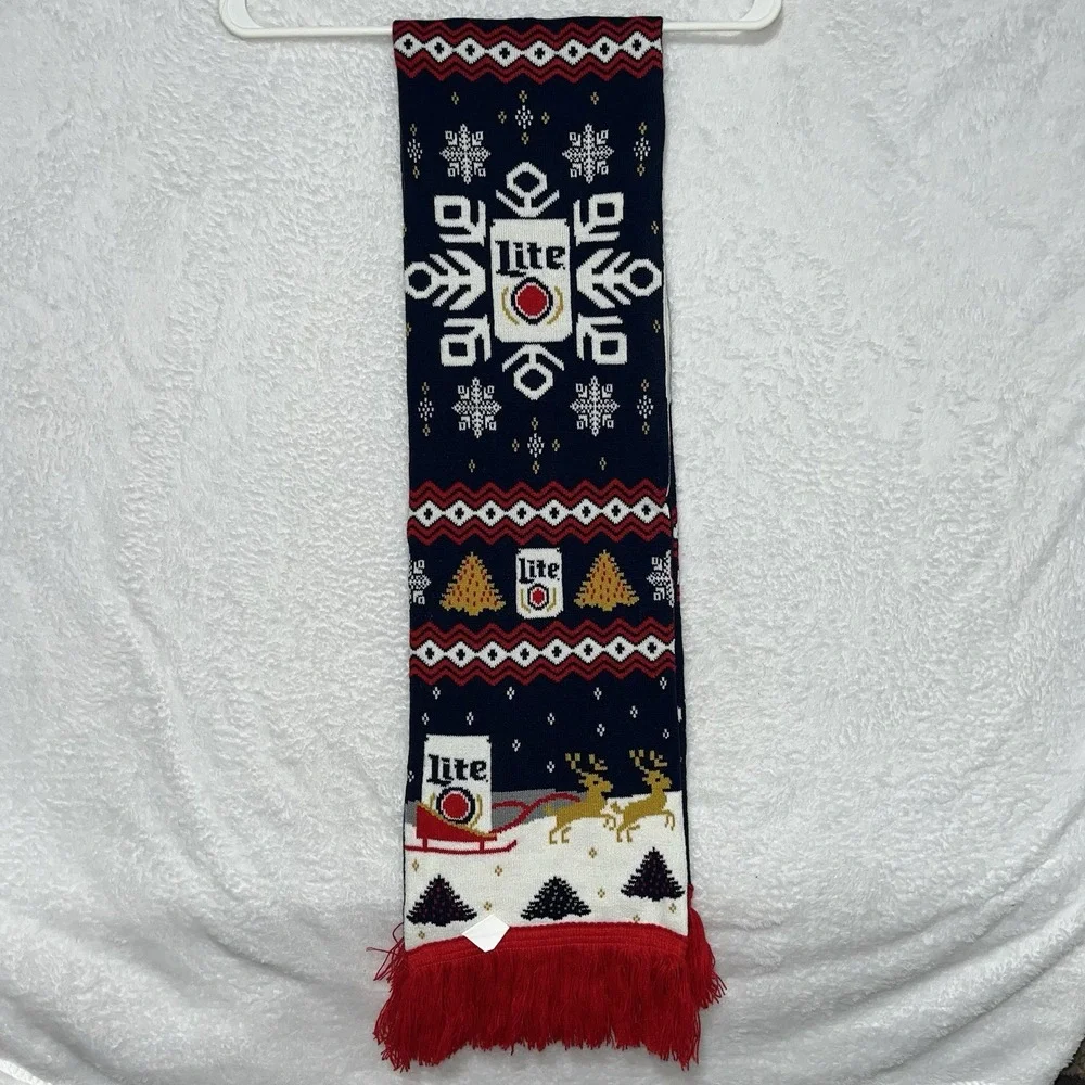 Miller Lite Beer Scarf Molson Coors Brewing Winter Christmas Ugly Sweater Theme